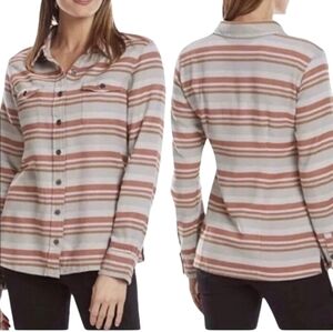 Patagonia Women's Fjord Cream and Rust Striped Button-Down Flannel Shirt Size 6